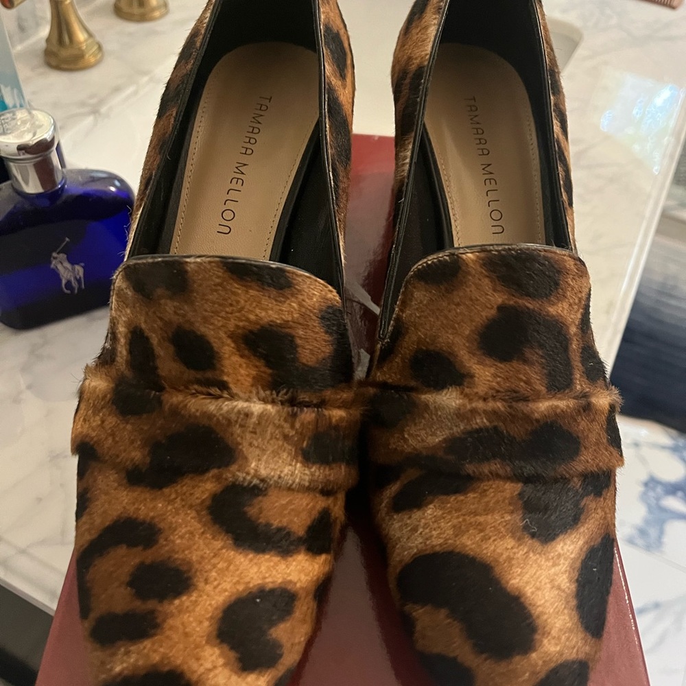 Tamara Mellon hair calf loafer in animal print